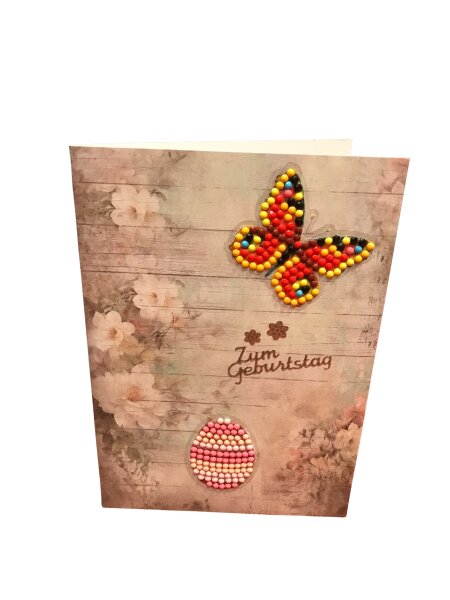 Grußkarte Geburtstagskarte mit Schmetterling und Ei und Schriftzug "Zum Geburtstag"
