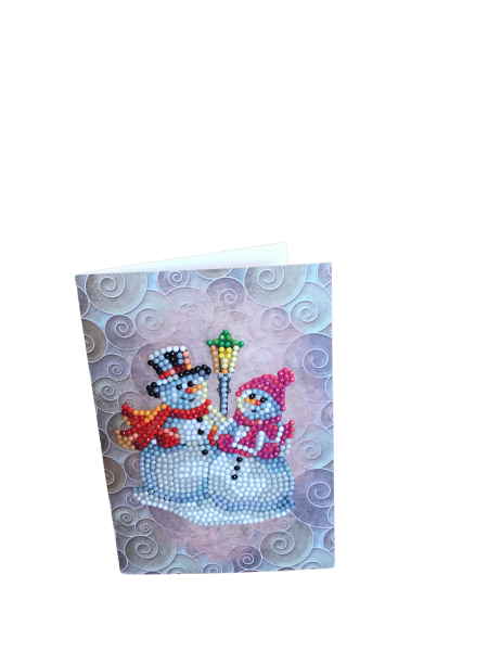 Grußkarte Weihnachtskarte Schneemann und Schneefrau mit Laterne