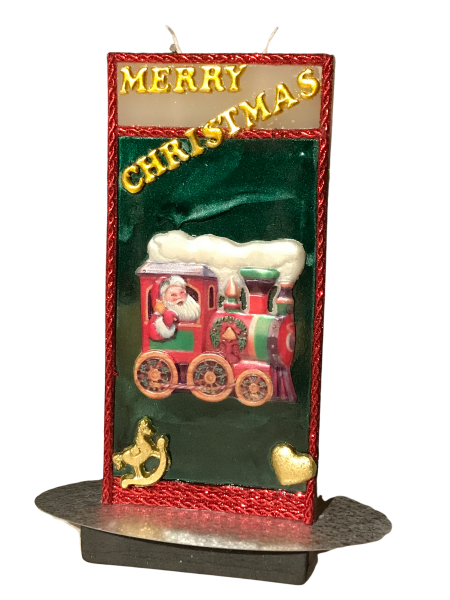 Flachkerze inkl. Ständer "Nikolaus mit Eisenbahn" zu Weihnachten