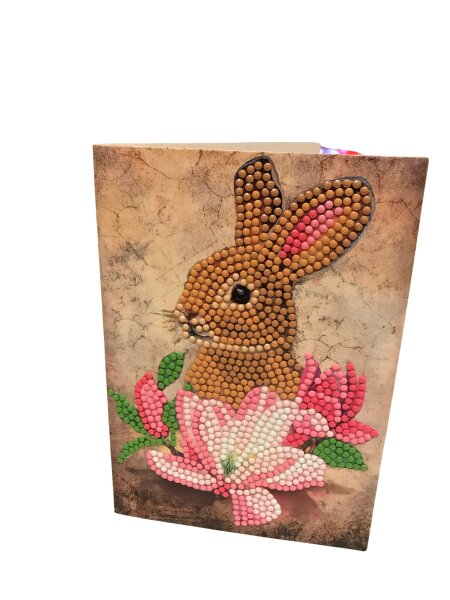 Grußkarte Motiv "braunes Kaninchen mit Blumen"