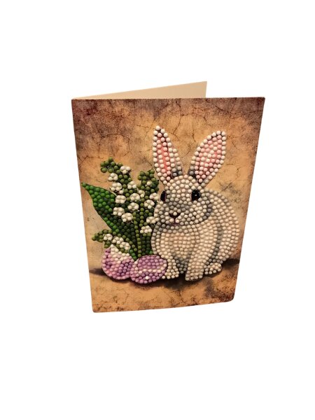 Grußkarte Motiv "graues Kaninchen mit Blumen"