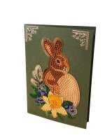 Grußkarte Motiv Osterhase mit Osterei und Blumen