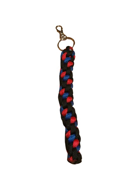 Schlüsselanhänger aus Paracord schwarz_mit_rot+blau