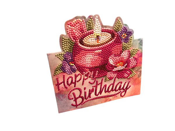Grußkarte Motiv Kerze mit Blumen "Happy Birthday"
