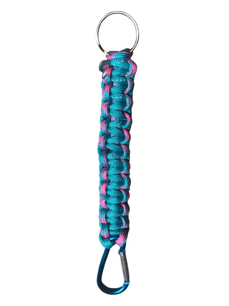 Schlüsselanhänger aus Paracord türkis mit pink - blauer Karabiner