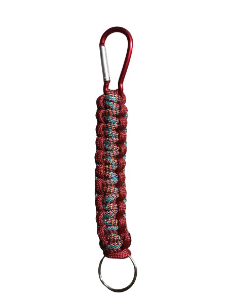 Schlüsselanhänger aus Paracord braun - roter Karabiner