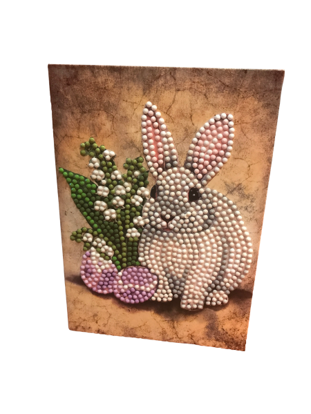 Grußkarte Motiv "graues Kaninchen mit Blumen"