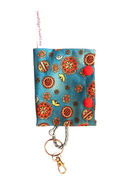 Hundekotbeutel-Tasche (blau mit bunten Blumen)