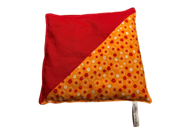 Wärmekissen Kirschkernkissen quadratisch zweifarbig "orange Blumen - rot" KK85R