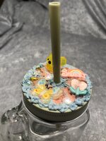 Trinkglas mit Henkel, Schraubdeckel und Trinkhalm