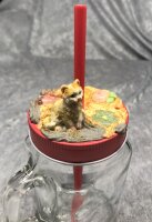 Trinkglas mit Henkel, Schraubdeckel und Trinkhalm