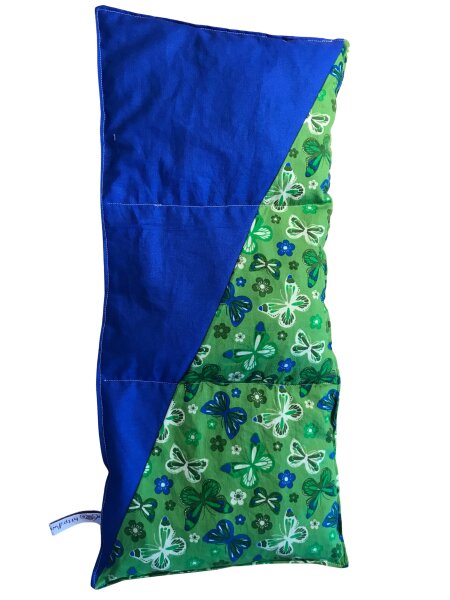 Wärmekissen Rapssamenkissen rechteckig zweifarbig "grüne Schmetterlinge - blau" RG92B