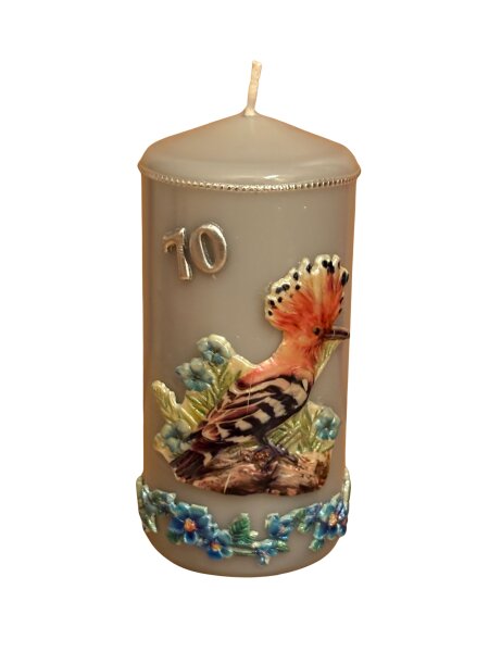 Stumpenkerze zum 70. Geburtstag Wiedehopf 7x15cm