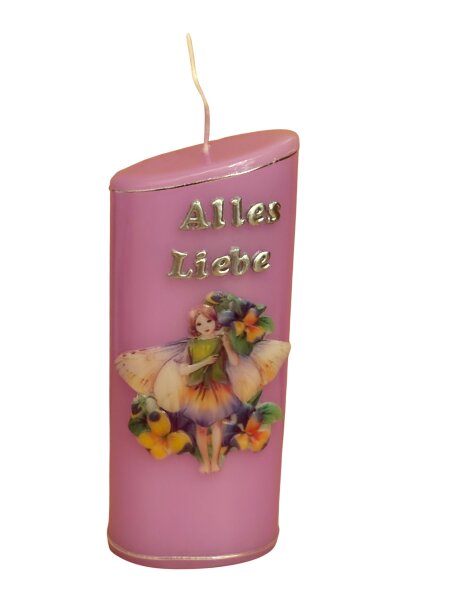 Ovalkerze Alles Liebe mit Blumen-Elfe 16 x 6 x 4 cm