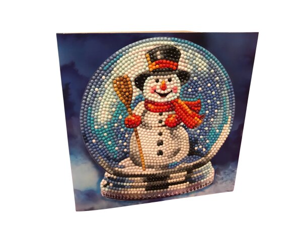 Grußkarte Weihnachtskarte Schneemann in Schneekugel