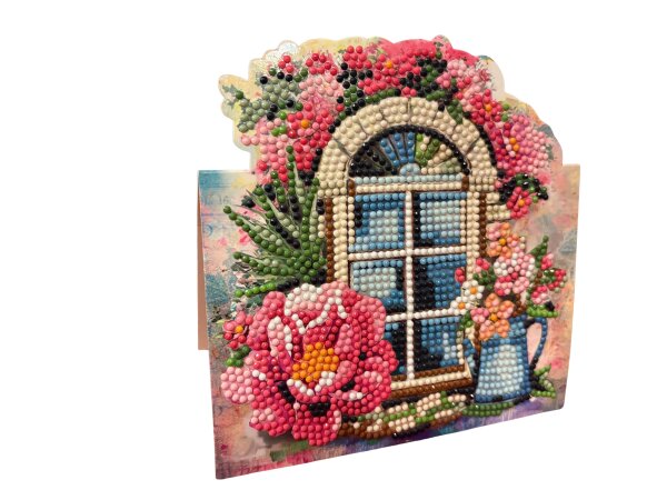 Grußkarte Motiv Blumenfenster