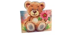 Grußkarte Motiv Teddybär mit Blume