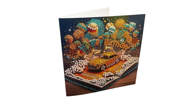 Grußkarte „Geburtstag Auto & Feuerwerk“