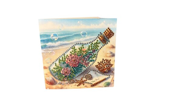 Grußkarte „Diamond Painting Flaschenpost am Strand“