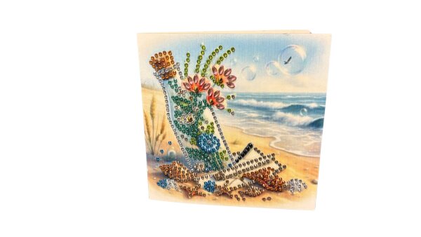 Grußkarte „Diamond Painting Flaschenpost mit Brief am Strand“