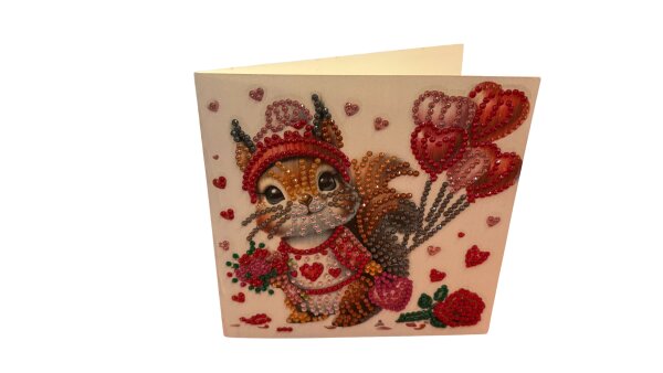 Diamond Painting-Grußkarte "Niedliches Eichhörnchen mit Herzmotiv"