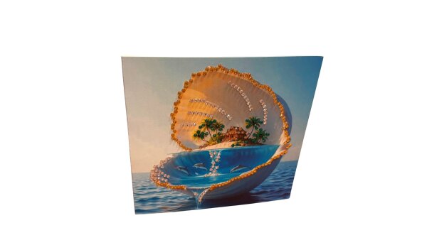 Diamond Painting Grußkarte mit Muschel, Insel & Delfinen
