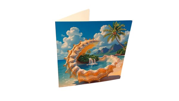 Diamond Painting Grußkarte mit Muschel, Insel & Wasserfall