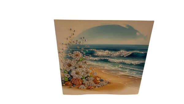 maritime Diamond Painting Grußkarte mit Strand & Muschelblüten