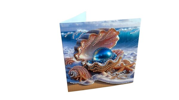 Diamond Painting Grußkarte mit Muschel & Perle am Strand