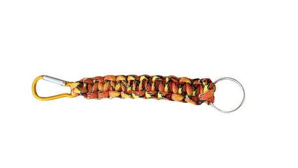 Schlüsselanhänger aus Paracord gelb-orange-rot - goldener Karabiner