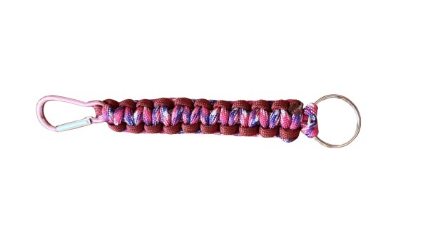 Schlüsselanhänger aus Paracord bordeaux-lilapink - pinker Karabiner